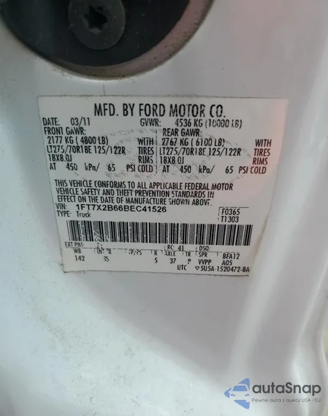 2011 Ford F250 Super Duty from USA, damaged, VIN 1FT7X2B66BEC41526